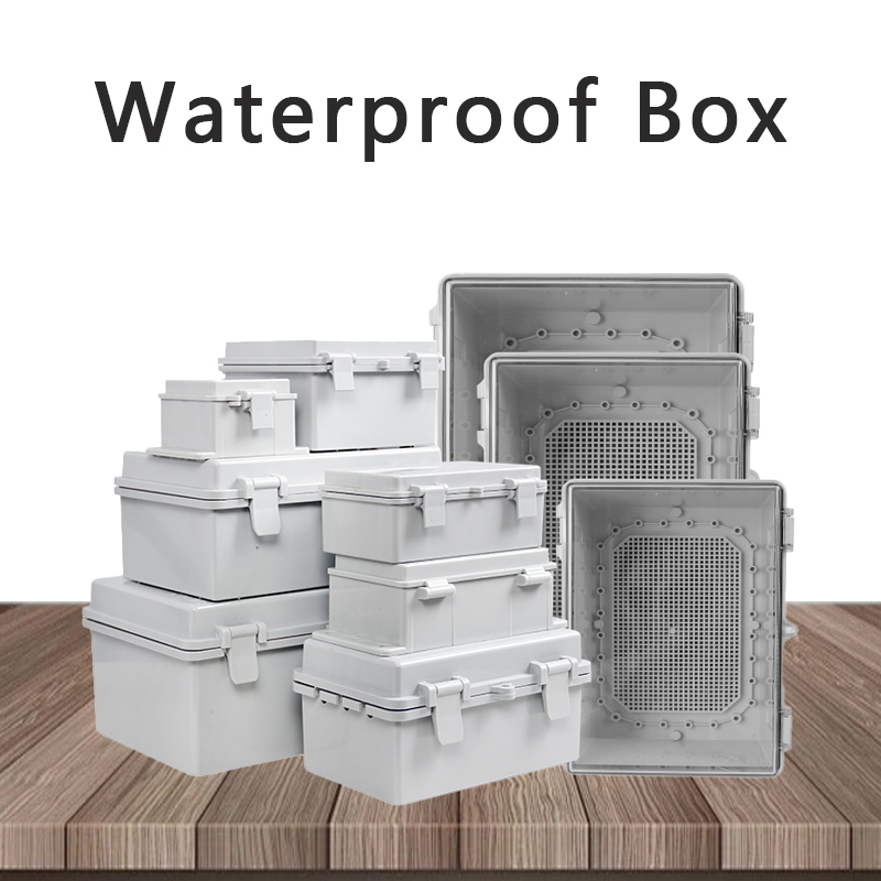 Outdoor Power Junction Box - IP66 กันน้ําสีเทา/โปร่งใสฝาครอบEnclosure Power Junction BoxพลาสติกABSบานพับกลางแจ้งกล่องกระจายอิเล็กทรอนิกส์
