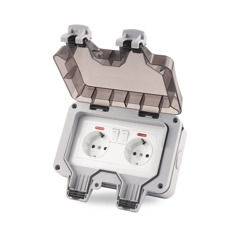 Outdoor Power Outlet Waterproof - IP66 EU เยอรมนีมาตรฐานกันน้ำกลางแจ้ง16A ผนังคู่พร้อมสวิทช์สำหรับ Home Garden