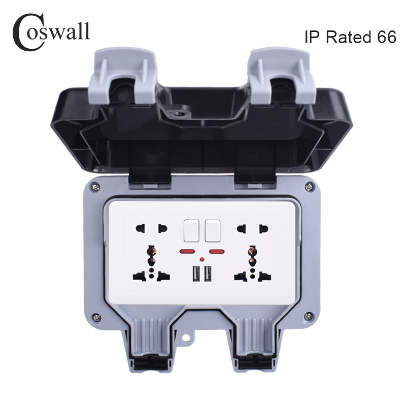 Outdoor Power Outlet Waterproof - Coswall IP66 Weatherproof กันน้ำกลางแจ้งกล่องผนังซ็อกเก็ต13A คู่ Universal