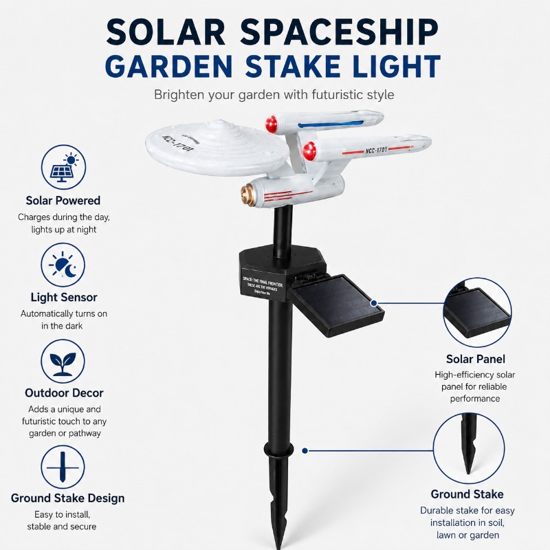 Outdoor Power Outlet Solar - ไฟประดับสวนรูปยานอวกาศ Star Trek USS Enterprise แบบเสียบลงดิน