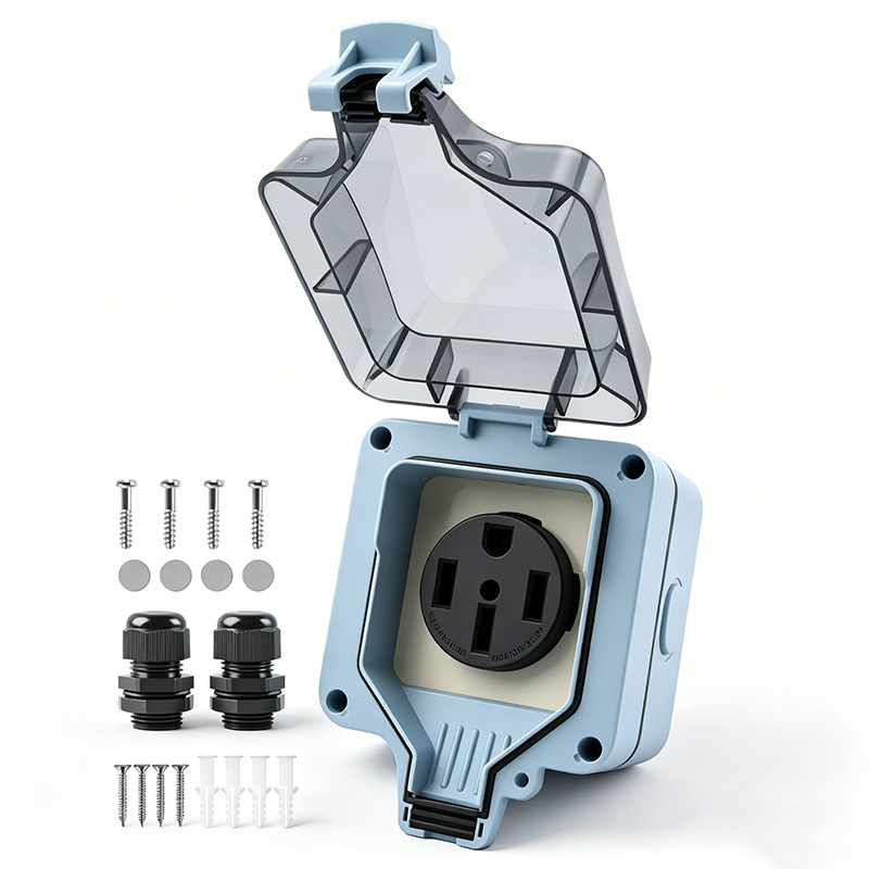 Outdoor Power Outlet Waterproof - กล่องปลั๊กไฟกลางแจ้งกันน้ำ IP66 50A 125v250V ปลั๊กไฟพร้อมฝาครอบปลั๊กไฟกลางแจ้ง ใช้สำหรับสวนกลางแจ้งในร่ม