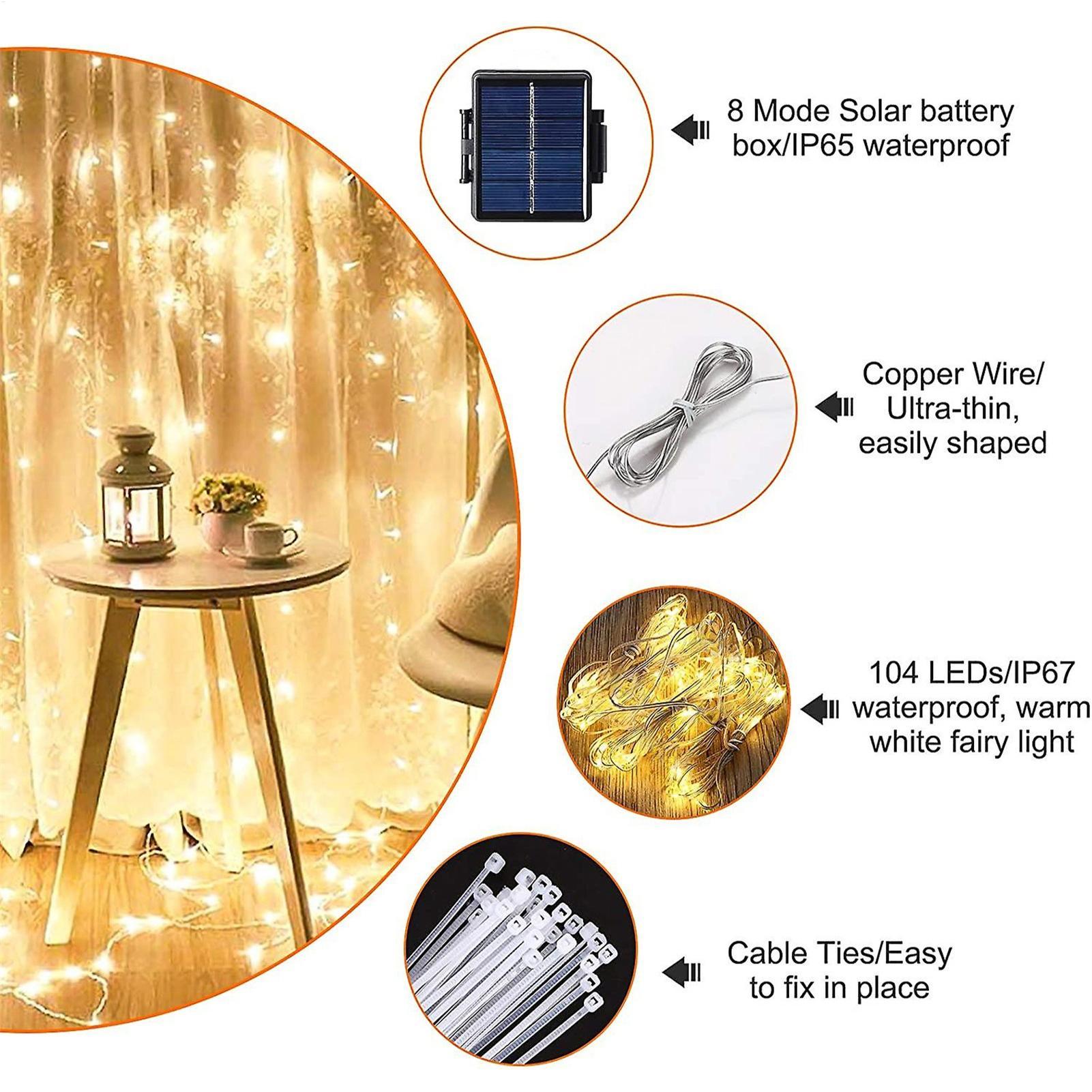 Outdoor Power Outlet Solar - ไฟประดับร่มโซลาร์เซลล์ 104 LED ไฟประดับร่มกันแดดกลางแจ้ง กันน้ำ ไฟโซลาร์เซลล์สำหรับสวน