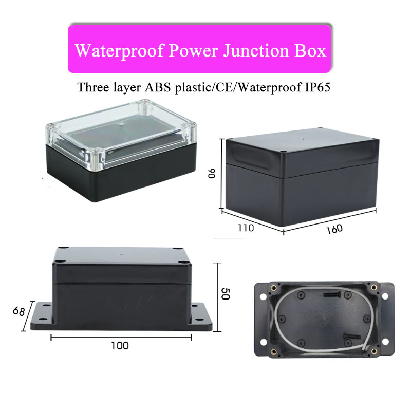 Outdoor Power Junction Box - กล่องพลาสติก ABS สีดำ แบบกันน้ำสามชั้น กล่องรวมสายไฟกันน้ำสำหรับภายนอกอาคาร กล่องต่อสายไฟภายในอาคาร