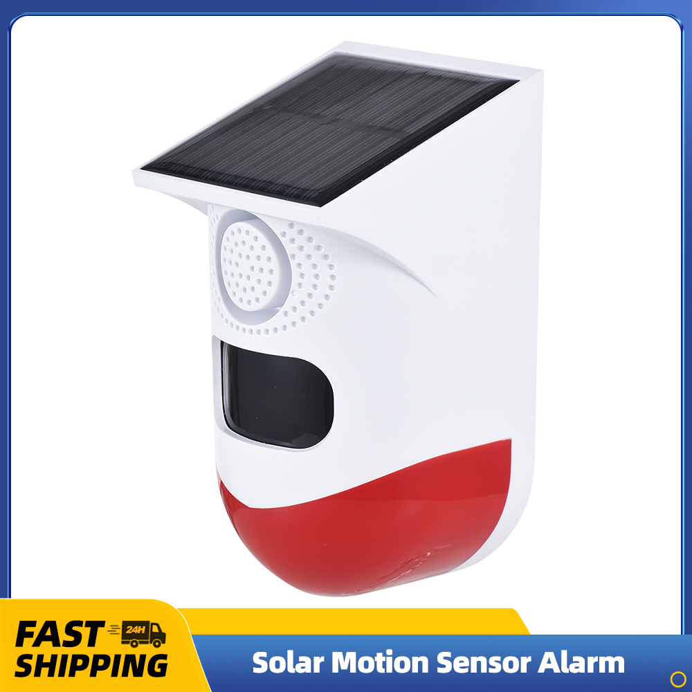 Outdoor Power Outlet Solar - ระบบเตือนภัยเซ็นเซอร์ตรวจจับการเคลื่อนไหวพลังงานแสงอาทิตย์ระบบ120dB กลางแจ้ง, ไซเรนเสียงไฟสัญญาณ LED สัญญาณเตือนความปลอดภัยกันน้ำแบบชาร์จไฟได้สำหรับฟาร์ม