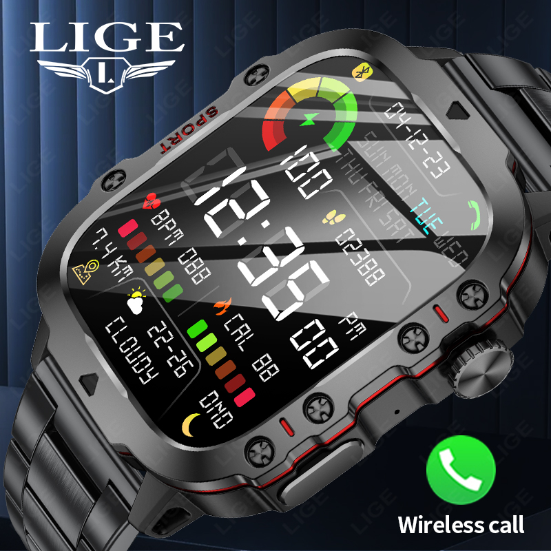 Outdoor Power Meter Box - LIGE นาฬิกาสมาร์ทวอทช์สำหรับเล่นกีฬากลางแจ้งสำหรับผู้ชาย หน้าจอ HD ขนาด 2.01