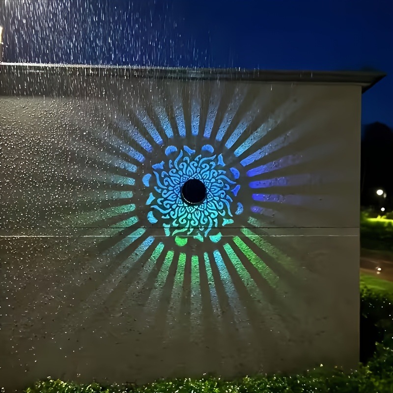 Outdoor Power Outlet Solar - โคมไฟติดผนัง LED พลังงานแสงอาทิตย์ ลายแมนดาลา กันน้ำ สำหรับตกแต่งสวน
