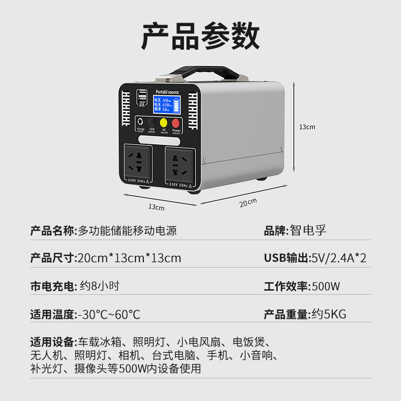 Outdoor Power New Market - แหล่งจ่ายไฟเคลื่อนที่กลางแจ้งแบบใหม่ 300W/500W สำหรับแผงลอยตลาดกลางคืน แคมป์ปิ้ง รถบ้าน ความจุขนาดใหญ่