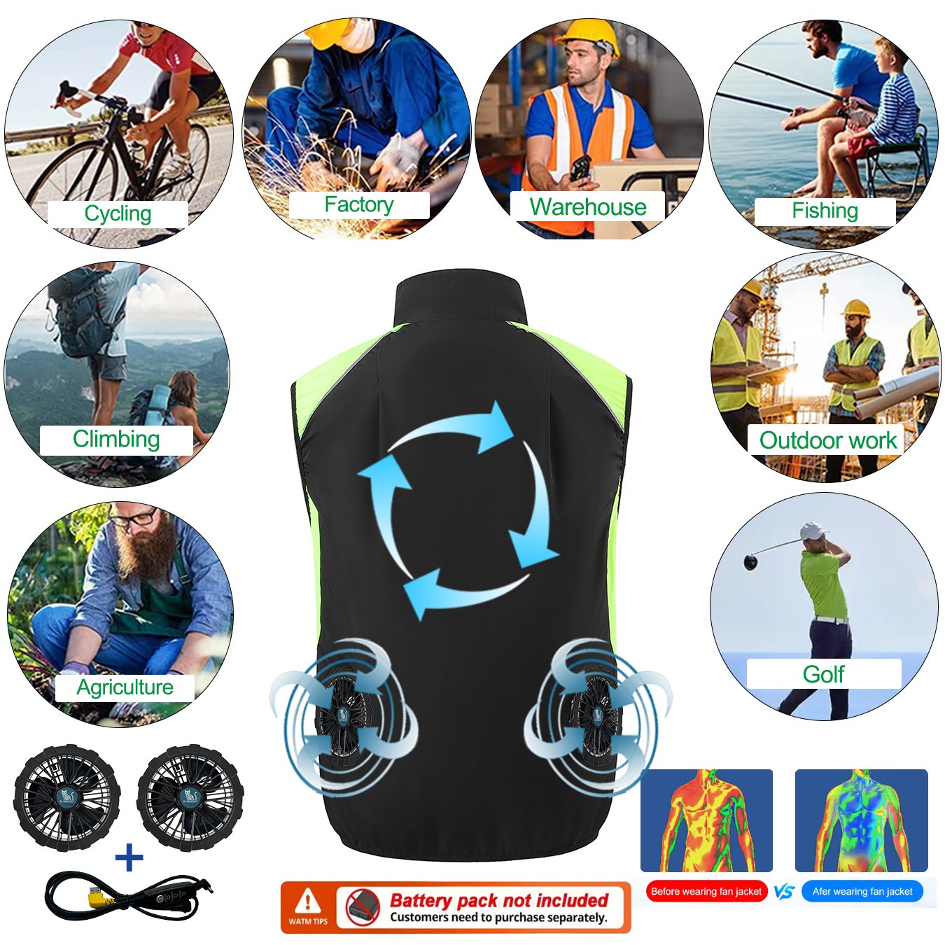 เสื้อกั๊กพัดลมระบายความร้อน US - Outdoor Power Not Working บทวิจารณ์และราคา